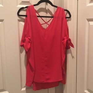 Tie Cold Shoulder V-Neck Blouse